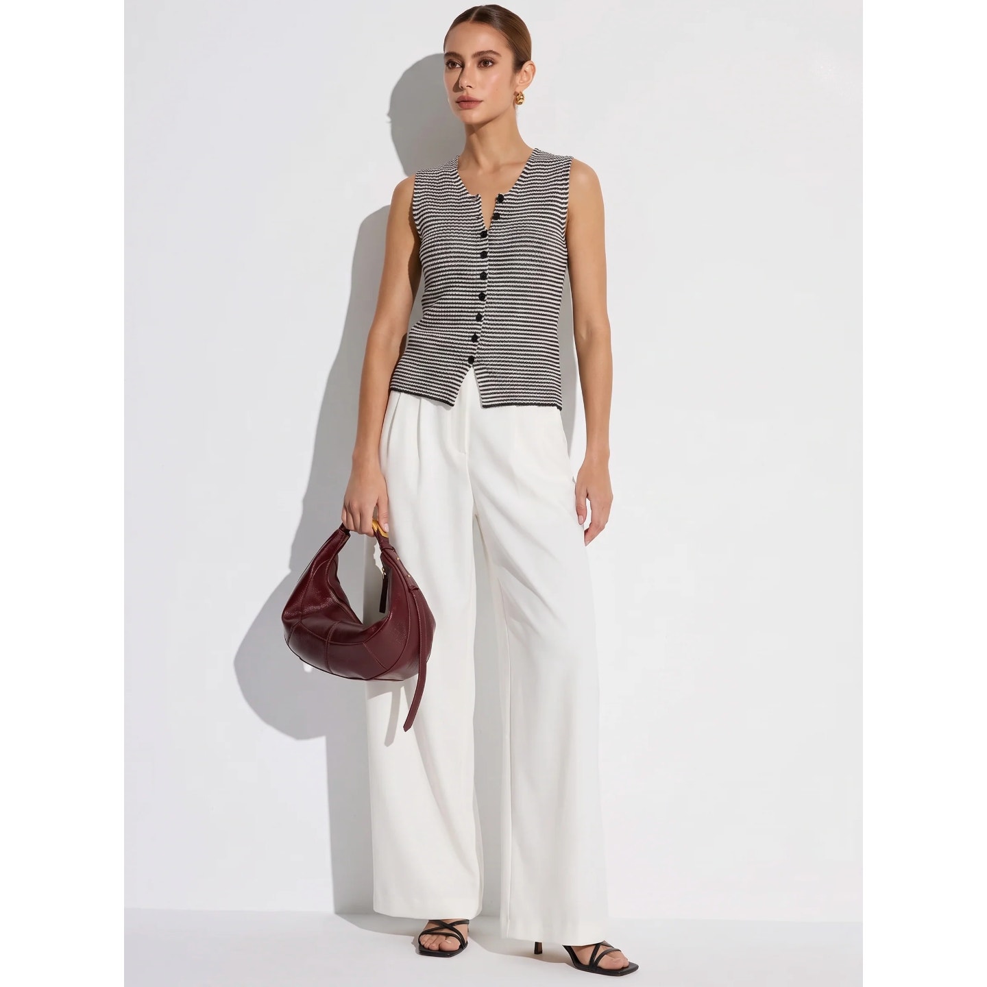 Nwt Goelia Cotton Blend Black And White Stripe Women Knit Vest Sz L — image 3 of 6